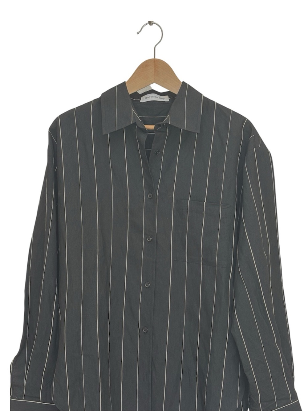The Frankie Shop Lui Fluid Striped Button Down Shirt Black Beige Size Large - Picture 3 of 12